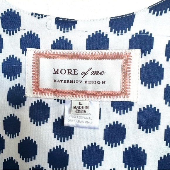 More of Me Maternity 100% Silk Maxi Dress Ruched Sleeves Polka Dot Blue White - Picture 7 of 9